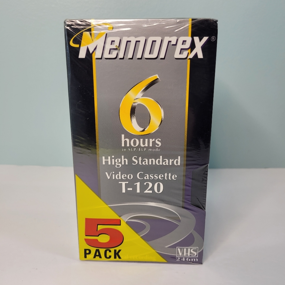 5 Pack Memorex T-120 HS Blank VHS Tapes 6 Hours Video Cassettes New Sealed NOS
